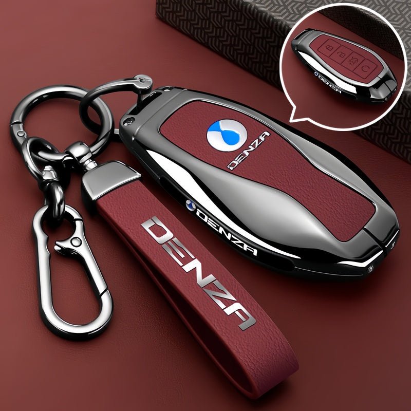 Luxury Zinc Alloy Leather Key Fob Cover for Denza B5 B8 - Nice BYD