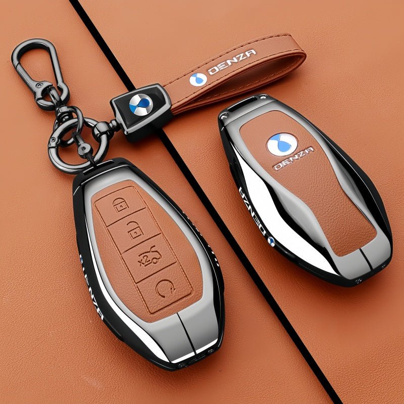 Luxury Zinc Alloy Leather Key Fob Cover for Denza B5 B8 - Nice BYD